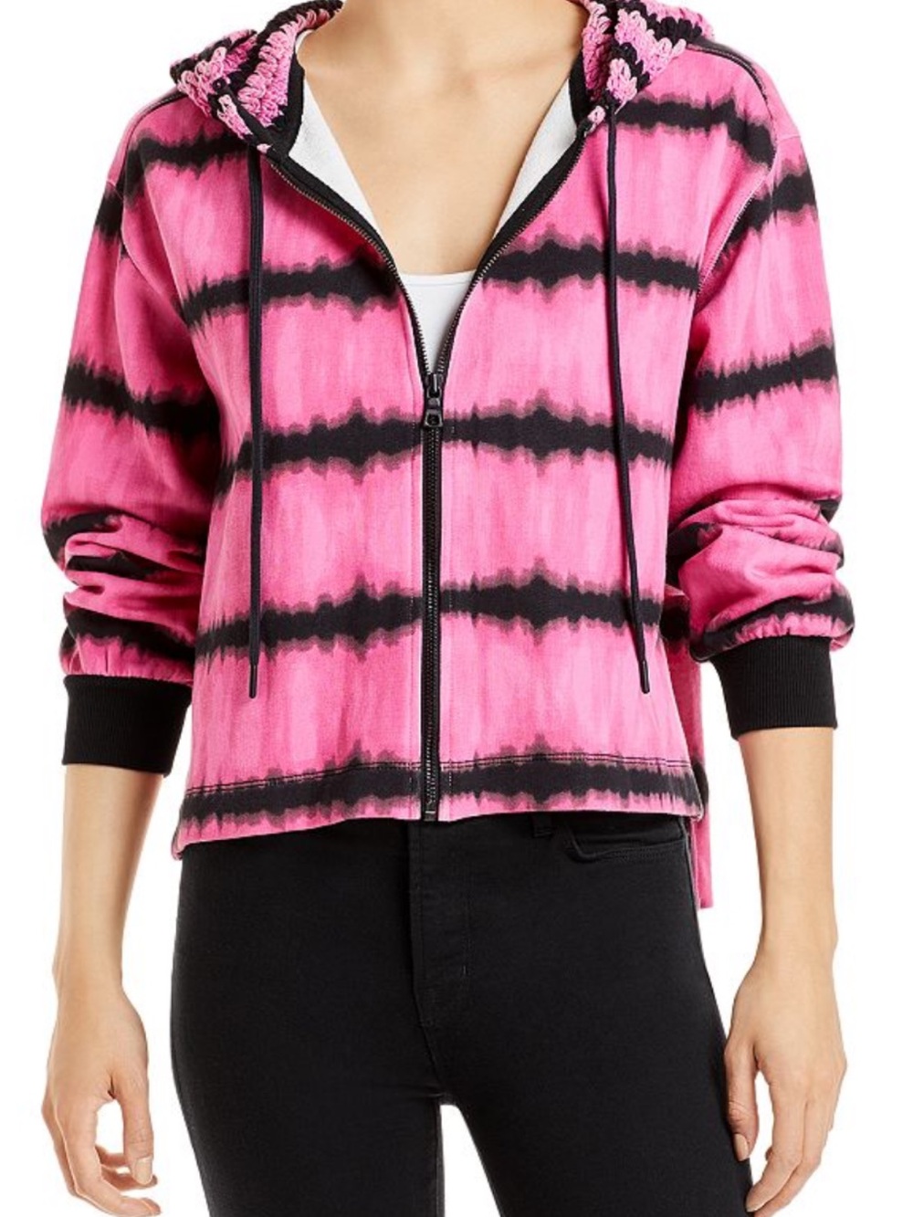 Alice + Olivia Mary Jane Crochet Hood Tie Dye Pink Zip Hoodie M